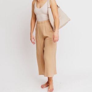 Things Between Pants Lightweight Flowy Gauze Cropped Tan-L